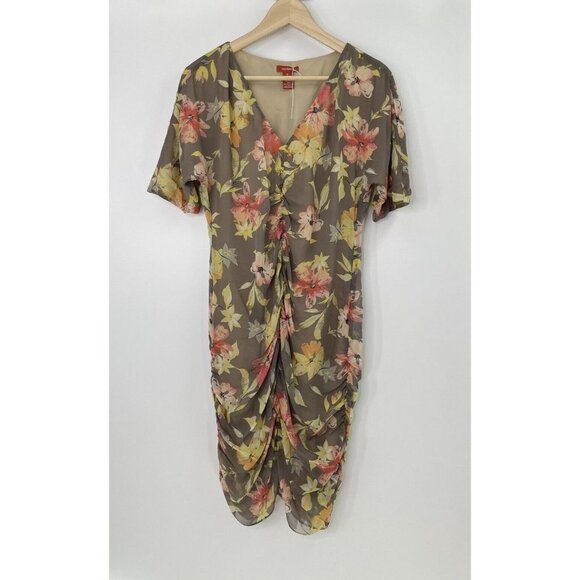 SUNDANCE Women’s Silk Floral Gathered V-Neck Side Zip Dress Size 8 Spring - Picture 1 of 14